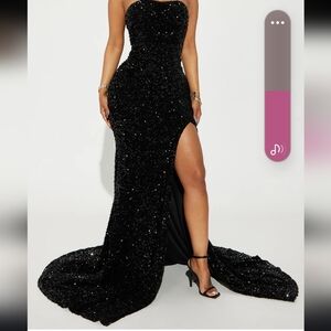 Fashion Nova Dahlia Sequin Gown Strapless With Thigh-High Slit & Mermaid Train